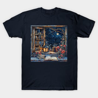 Fantasy winter starry night window T-Shirt